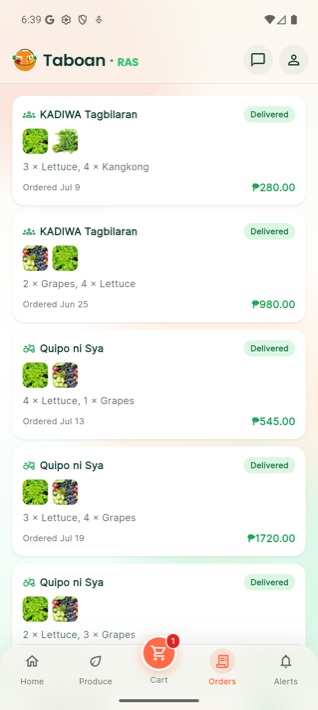 Taboan app — Orders