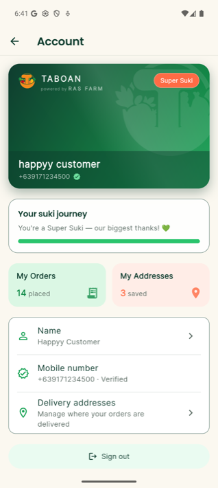 Taboan app — Your account